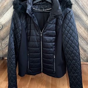 Puffer Jacket-Quilted with removable faux fur trimmed hood